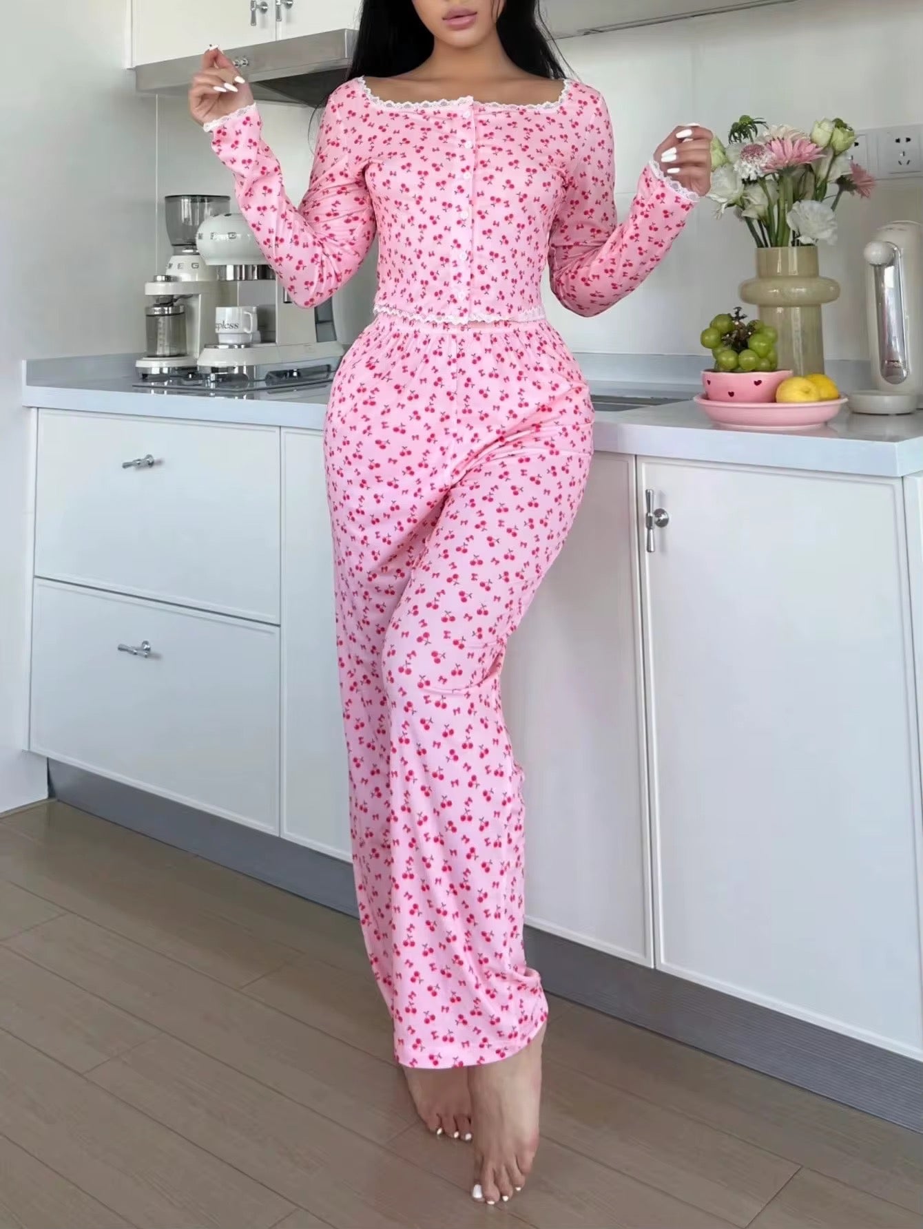 Pink Cherry Print 2-piece Pajama set